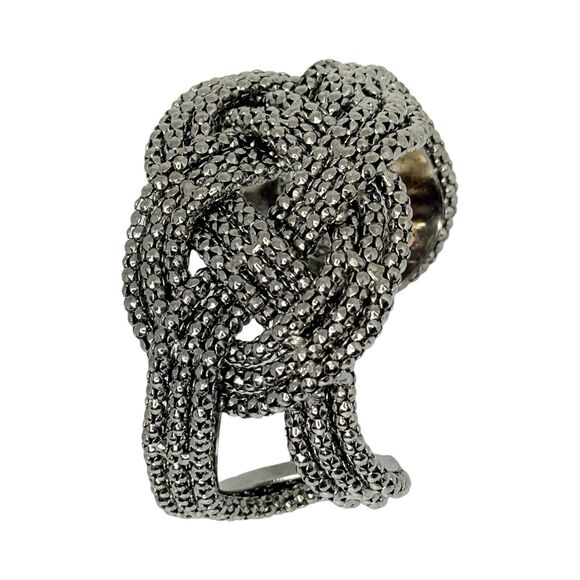 Gunmetal Wide Cuff Bracelet 7” Love Knot Ball Chain Gorpcore Braided Twist - Picture 7 of 10